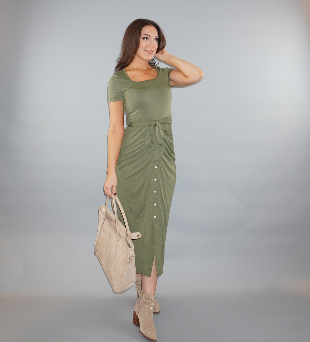 Moss Tie-Waist Midi Dress