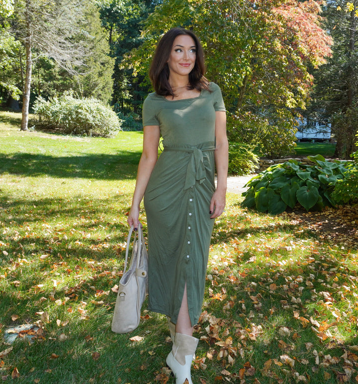 Moss Tie-Waist Midi Dress