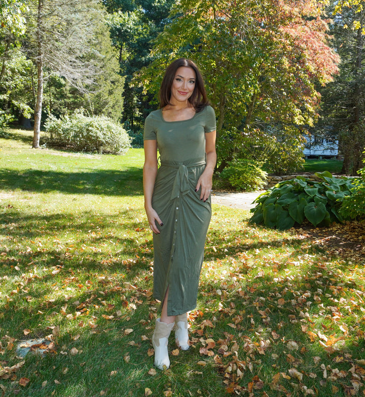 Moss Tie-Waist Midi Dress